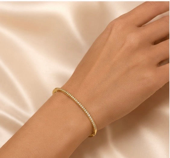 Geometric Stainless Steel Bangle Bracelet For Women Rhinestone Jewelry Gold Plated