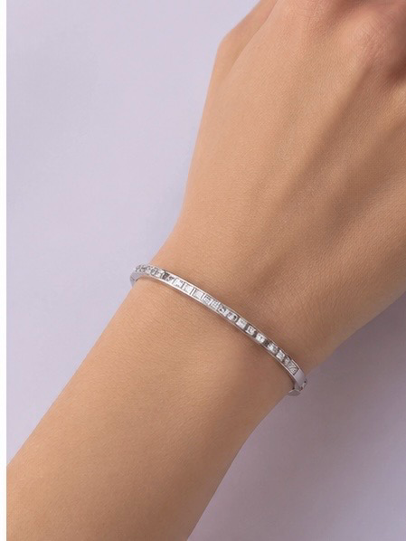 Geometric Stainless Steel Bangle Bracelet For Women Rhinestone Jewelry Gold Plated