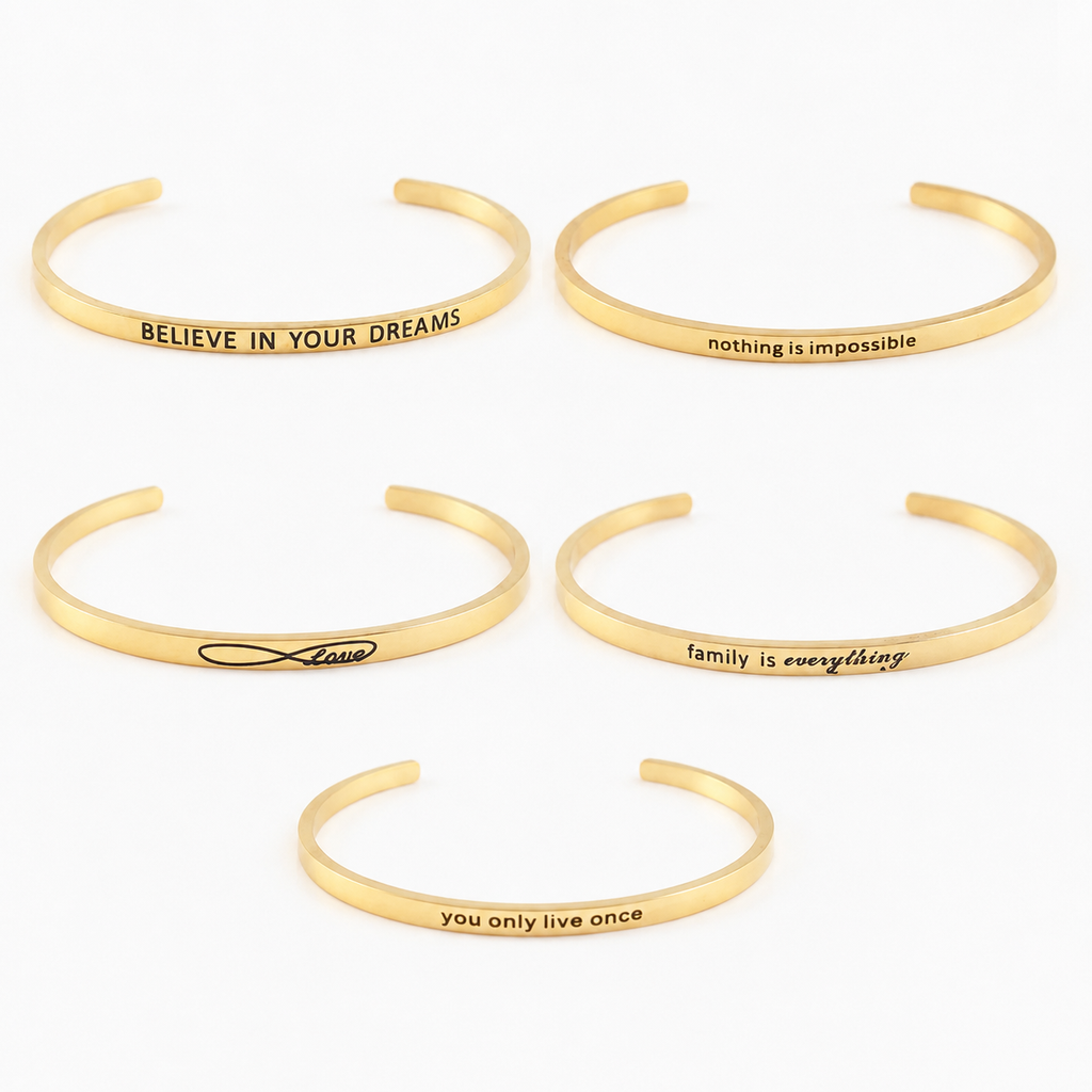 Stainless Steel Cuff Bracelet Gold Engraved Mantra Inspirational Quote Bangle Adjustable Jewelry For Women