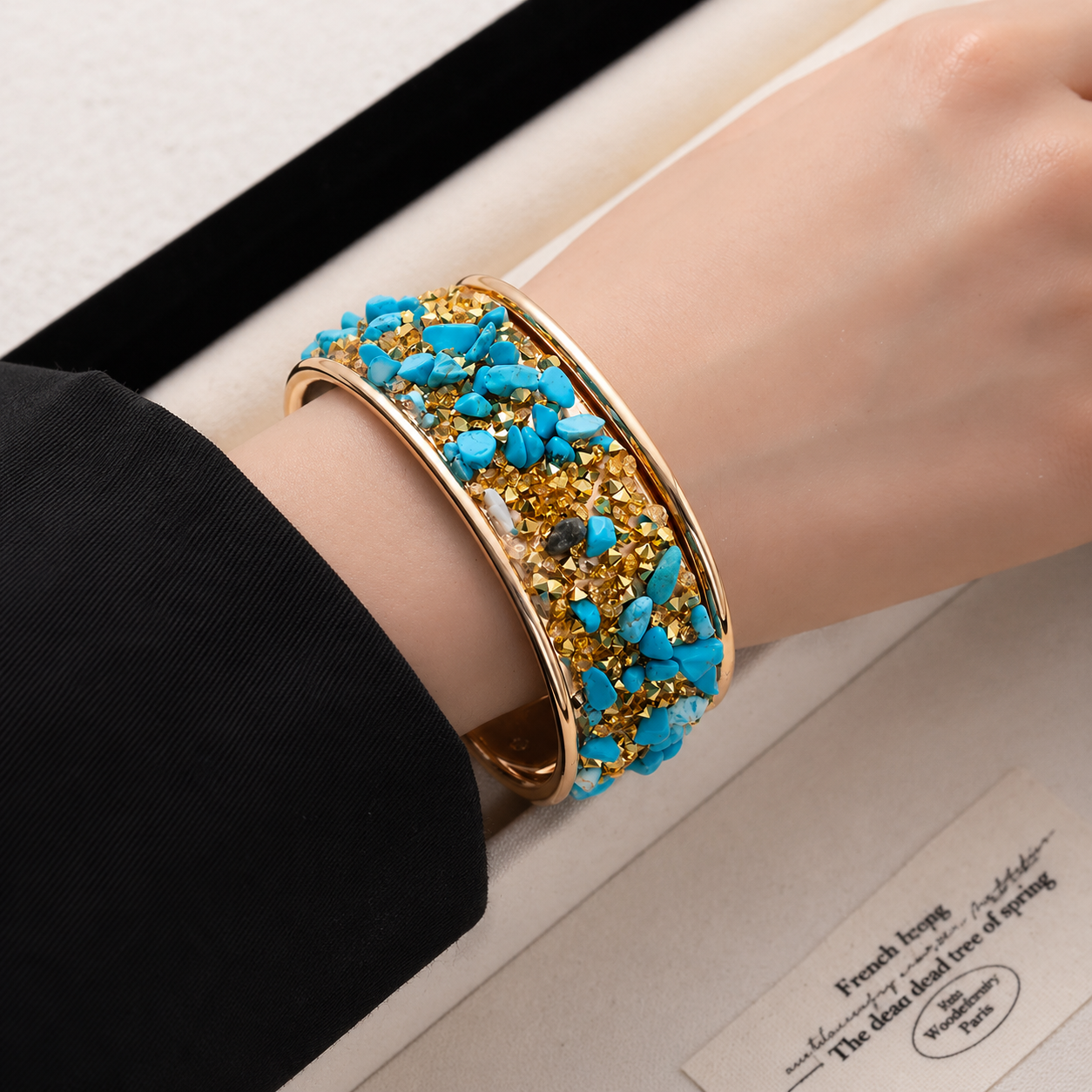 Wide Cuff Bangle Bracelet With Colorful Crushed Stones And Rhinestones Bohemian Vintage Open Jewelry For Men Women