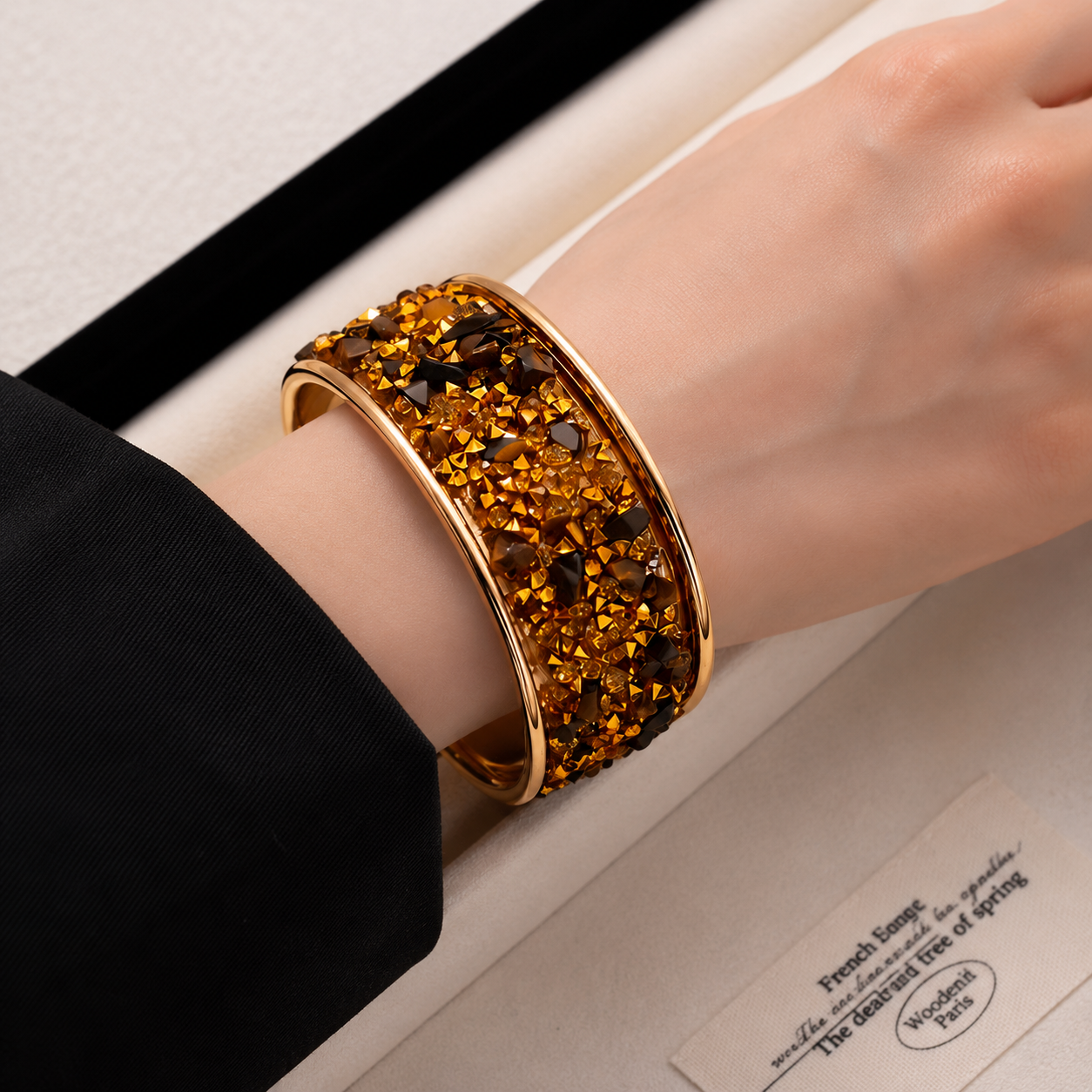 Wide Cuff Bangle Bracelet With Colorful Crushed Stones And Rhinestones Bohemian Vintage Open Jewelry For Men Women