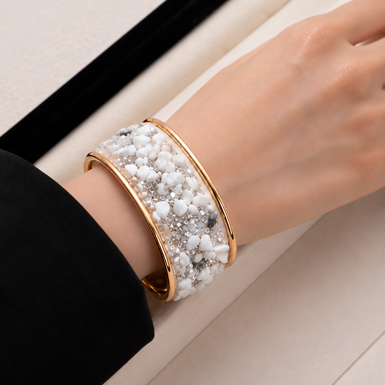Wide Cuff Bangle Bracelet With Colorful Crushed Stones And Rhinestones Bohemian Vintage Open Jewelry For Men Women