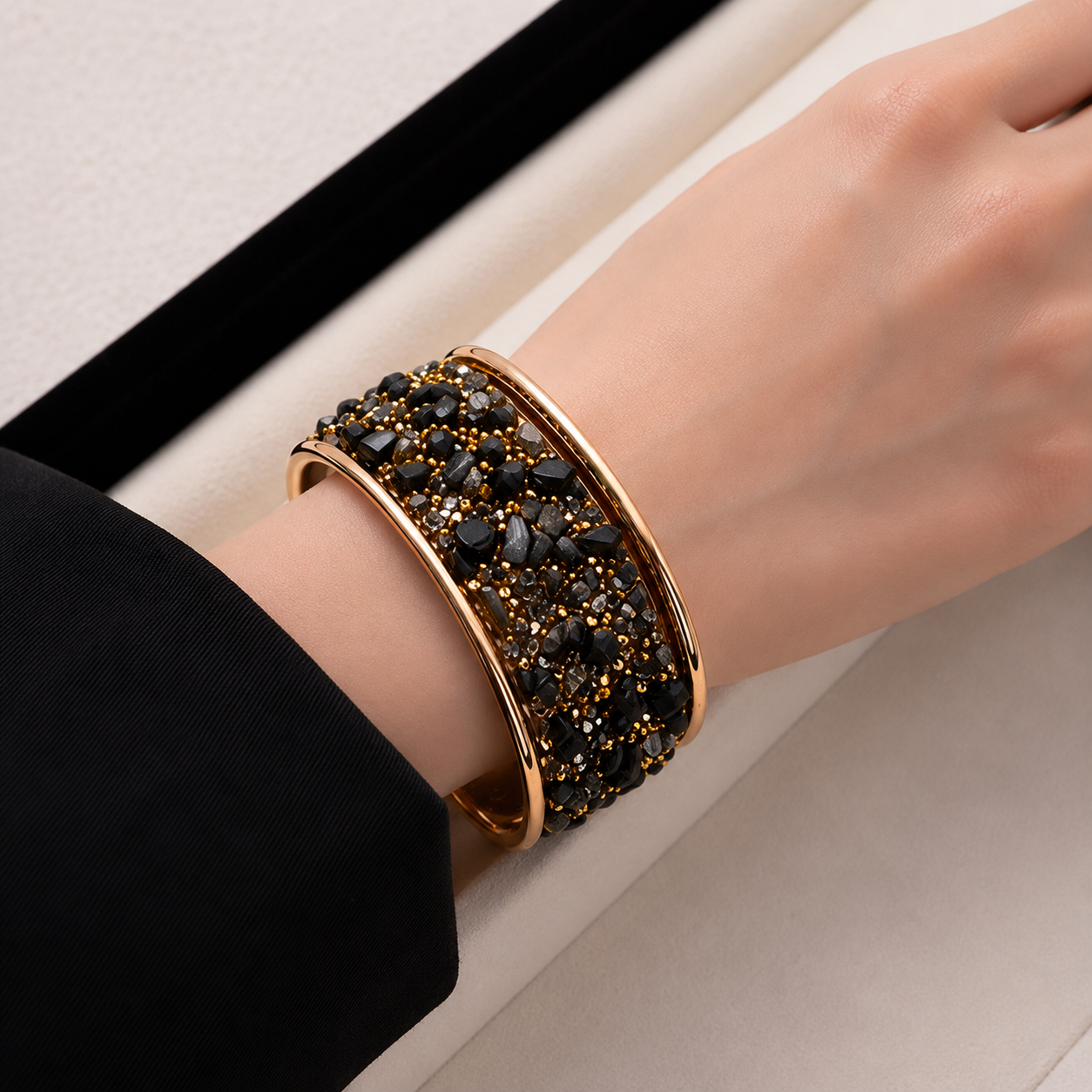 Wide Cuff Bangle Bracelet With Colorful Crushed Stones And Rhinestones Bohemian Vintage Open Jewelry For Men Women