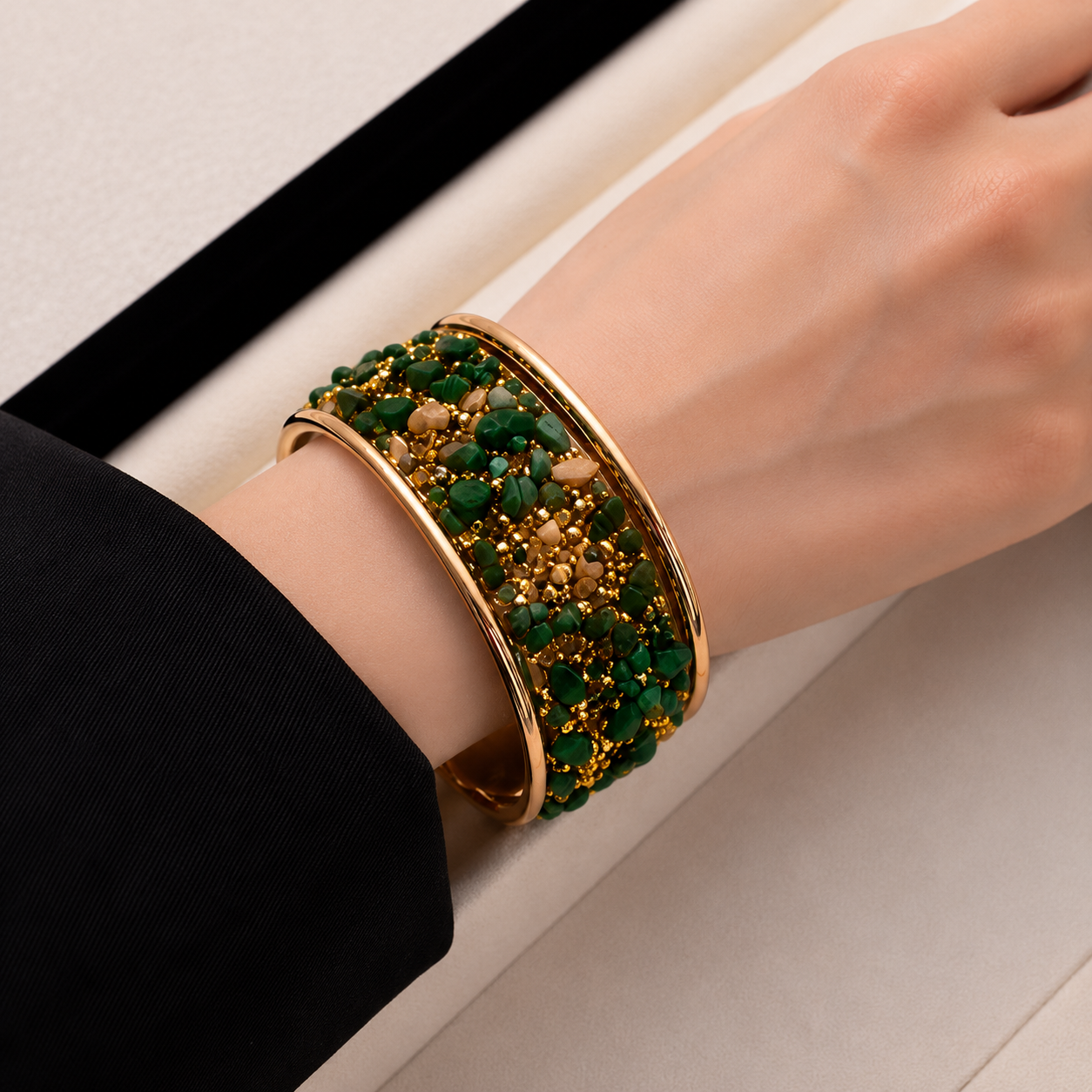 Wide Cuff Bangle Bracelet With Colorful Crushed Stones And Rhinestones Bohemian Vintage Open Jewelry For Men Women