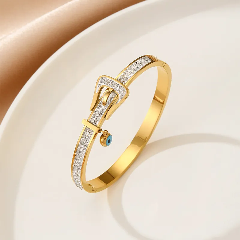 18k gold plated bangle with blue stone